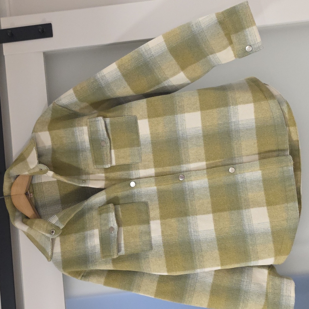 Bailey Rose Green/cream Oversized Plaid Shacket Jacket